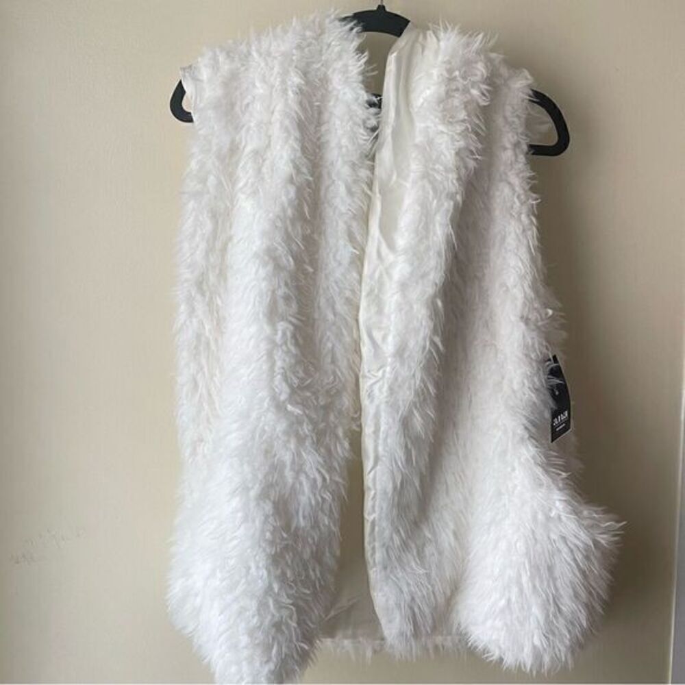 ANA Faux Fur Off White Hooded Vest NWT Women’s Size Large
